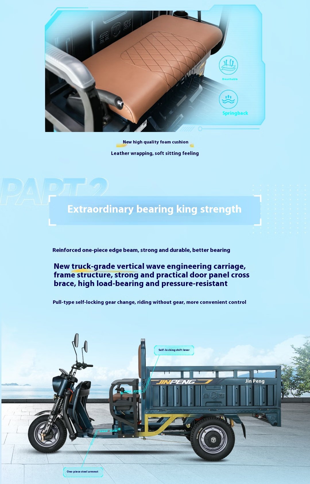 Electric tricycles are used to pull goods and sit on people.6